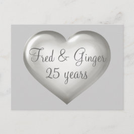 Postal De Anuncios Aniversario de 25 años de vidrio plateado y corazó