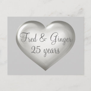 Postal De Anuncios Aniversario de 25 años de vidrio plateado y corazó