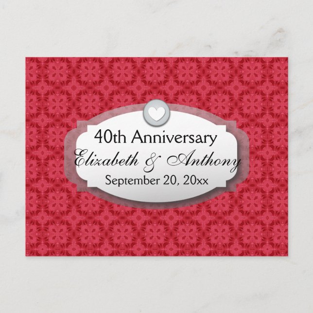 Postal De Anuncios Aniversario de bodas 40º Aniversario Rojo Rubí Z06 (Anverso)