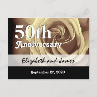 Postal De Anuncios Aniversario de Bodas de 50 años Elegante Rosa de O