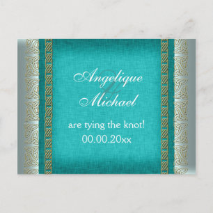 Postal De Anuncios Aniversario del boda blanco dorado azul