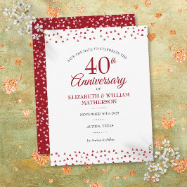 Postal De Anuncios Aniversario número 40 Ruby Love Hearts Save the Da