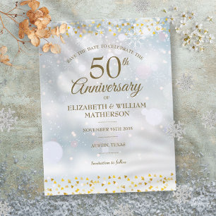 Postal De Anuncios Aniversario número 50 Copos de Nieve Invierno Salv