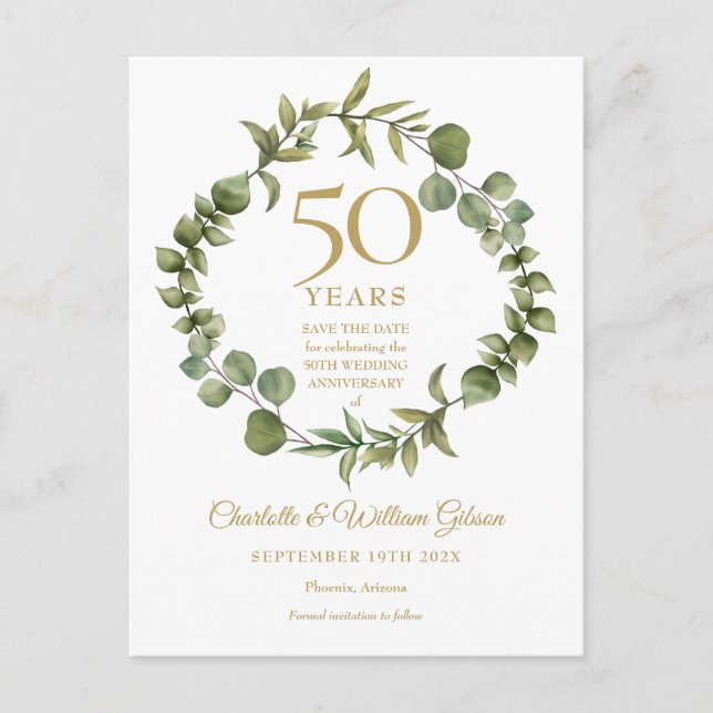 Postal De Anuncios Aniversario número 50 Fecha de guardado Bosque Ver (Anverso)
