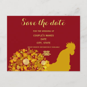 Postal De Anuncios Año festivo del gallo de oro rojo boda china