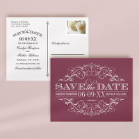 Antiguo aviso de "Save the Date" con volutas de Bo