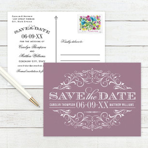 Postal De Anuncios Antiguo aviso de "Save the Date" con volutas polvo