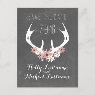 Postal De Anuncios Antlers Florales + Chalkboard Inspirado Guardar La
