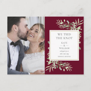 Postal De Anuncios Anunciamos Nuestro Enlace Verde Burgundy Foto Boda