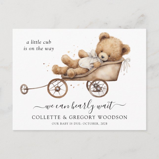 Postal De Anuncios Apenas Podemos Esperar Oso de Peluche (Anverso)