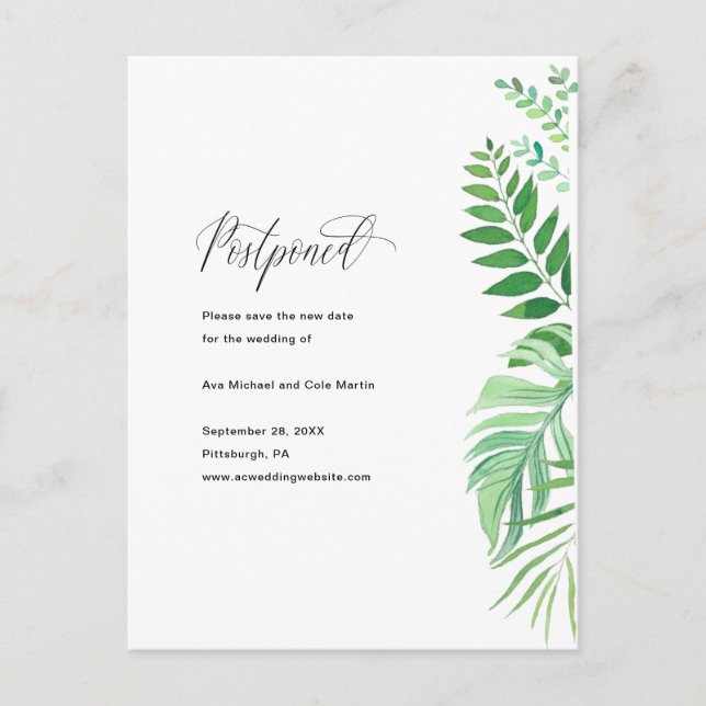 Postal De Anuncios Aplazamiento de Boda con Simple Follaje (Anverso)