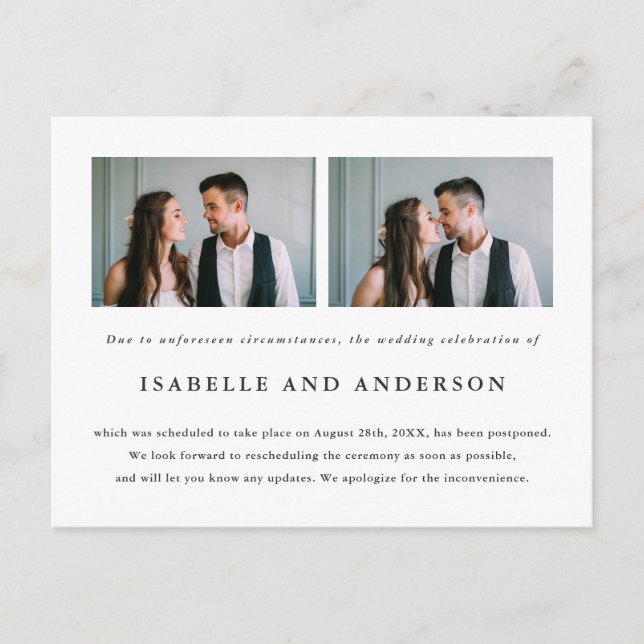 Postal De Anuncios Aplazamiento de boda de dos fotos (Anverso)