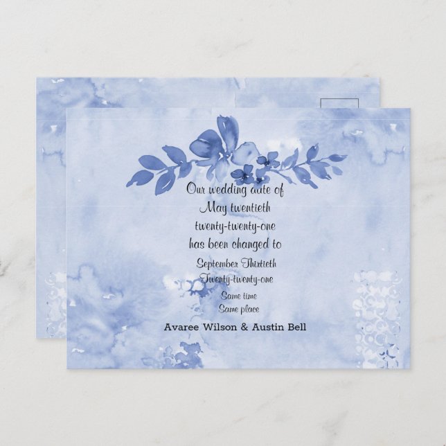 Postal De Anuncios Aplazamiento de Boda de Rosas Azules (Anverso / Reverso)