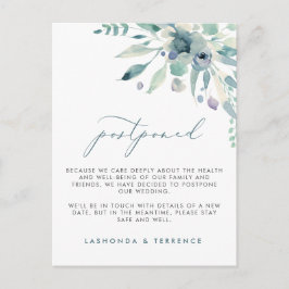 Postal De Anuncios Aplazamiento de boda floral delicado azul
