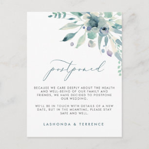 Postal De Anuncios Aplazamiento de boda floral delicado azul