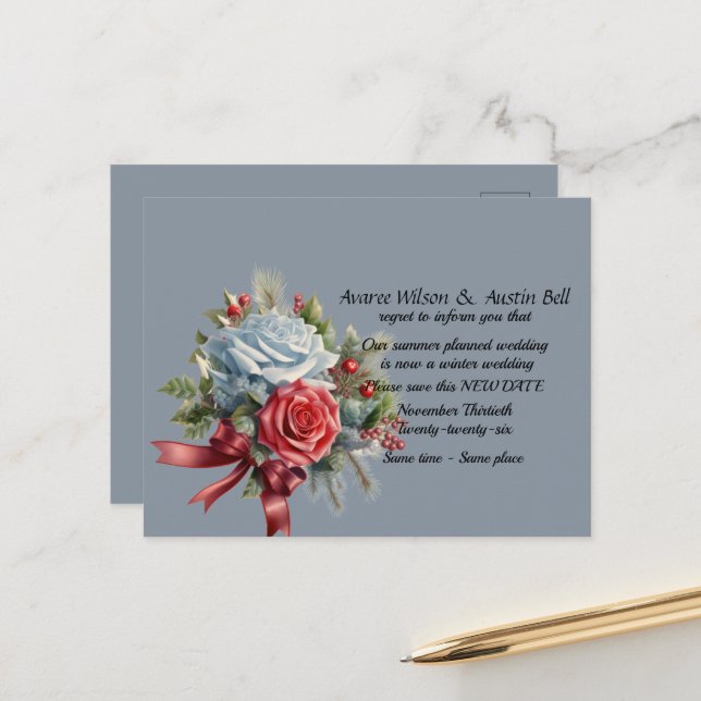 Postal De Anuncios Aplazamiento de Boda Invierno Save the Date (Anverso/Reverso In Situ)