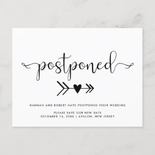 Postal De Anuncios Aplazamiento de Boda y Nueva Fecha Corazón Negro B