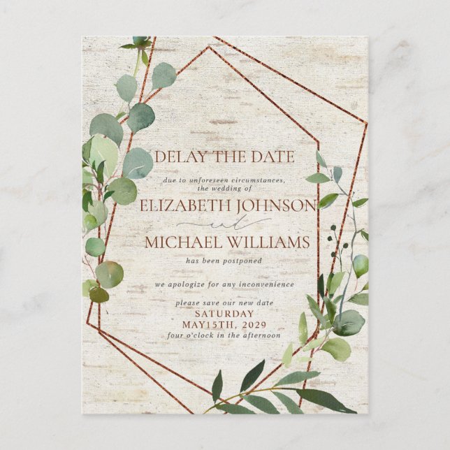 Postal De Anuncios Aplazamiento de fecha de Boda ruso Eucalyptus Birc (Anverso)