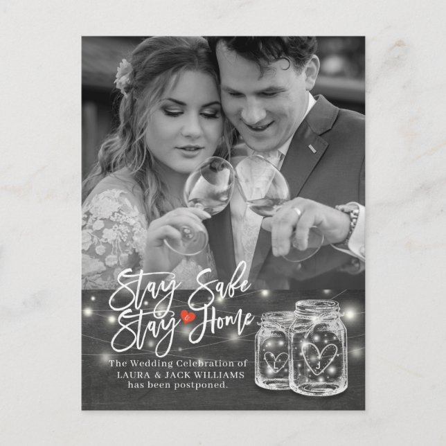 Postal De Anuncios Aplazamiento de la boda Quédate en casa y mantente (Anverso)