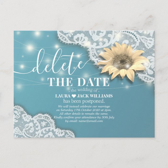 Postal De Anuncios Aplazamiento del boda Suprímase La Fecha De Los Gi (Anverso)