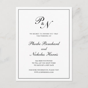 Postal De Anuncios Aplazamiento formal del Boda del Monograma Blanco 