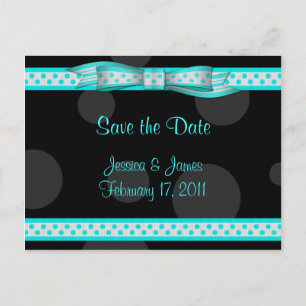 Postal De Anuncios Aqua Black Polka Dot Save the Date Postcard