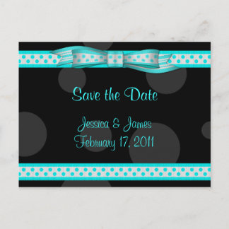 Postal De Anuncios Aqua Black Polka Dot Save the Date Postcard