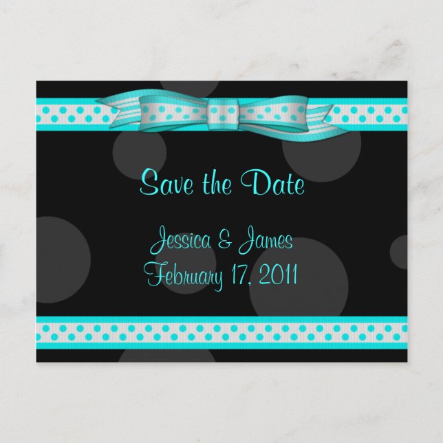Postal De Anuncios Aqua Black Polka Dot Save the Date Postcard (Anverso)