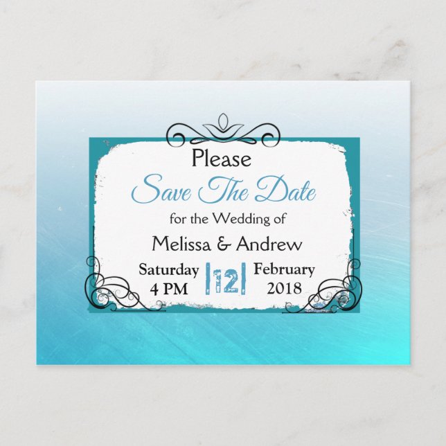 Postal De Anuncios Aqua Blue Mandala de Boda Save the Date (Anverso)
