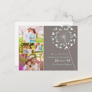 Postal De Anuncios Aqua Dandelions Love Hearts 4 Foto Guardar la Fech