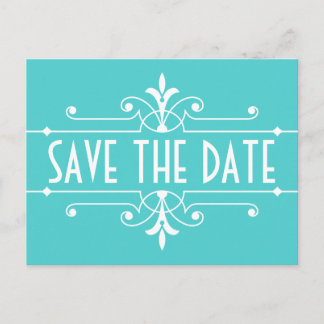 Postal De Anuncios Aqua Fancy Ornamental Save the Date Postcard
