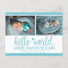 Postal De Anuncios Aqua Hello World Photo Birth Stat