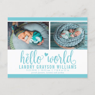 Postal De Anuncios Aqua Hello World Photo Birth Stat