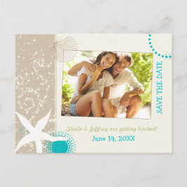 Postal De Anuncios Aqua Ivory Tan Beach foto de la boda Save the Date