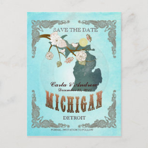 Postal De Anuncios Aqua Salva El Mapa De La Fecha De Michigan Con Ave