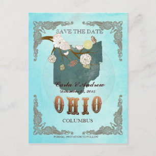 Postal De Anuncios Aqua Save The Date - Mapa de Ohio con hermosos páj