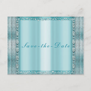 Postal De Anuncios Aqua Verde azulada Blue Silver Diamante Bling Save