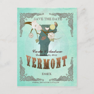 Postal De Anuncios Aqua Verde Save The Date - Mapa de VT con lindos p