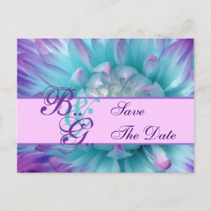 Postal De Anuncios Aqua y Pétalos de Flores Moradas Guárdame la Fecha