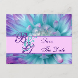 Postal De Anuncios Aqua y Pétalos de Flores Moradas Guárdame la Fecha