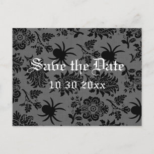 Postal De Anuncios Araña Damask en Gris Lino Save the Date
