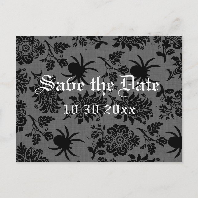 Postal De Anuncios Araña Damask en línea gris Save the Date (Anverso)