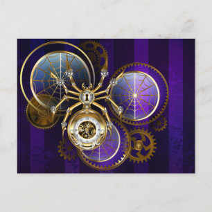 Postal De Anuncios Araña Steampunk sobre fondo púrpura