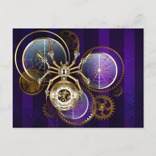 Postal De Anuncios Araña Steampunk sobre fondo púrpura (Anverso)