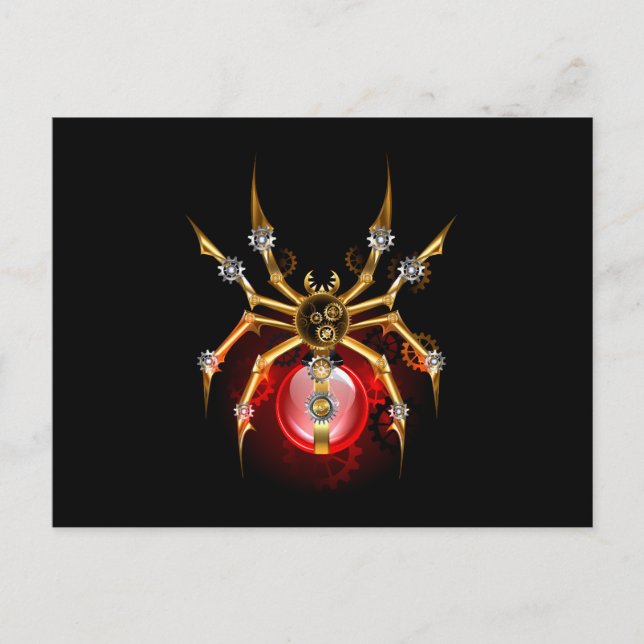 Postal De Anuncios Araña steampunk sobre negro (Anverso)