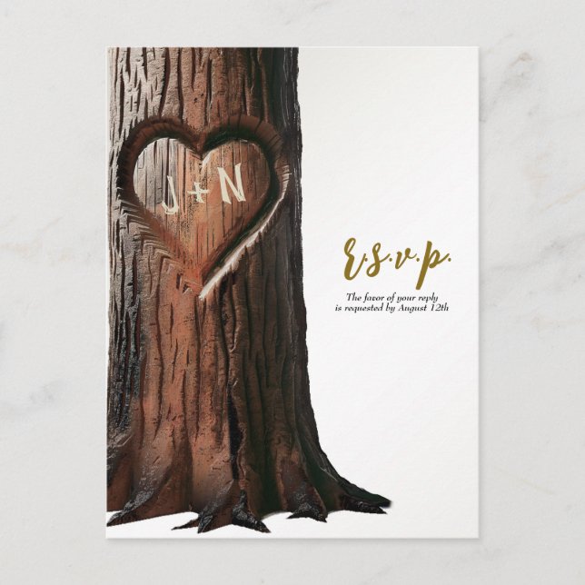 Postal De Anuncios Árbol cardíaco esculpido que se hunde el Boda Rúst (Anverso)