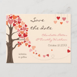 Postal De Anuncios Árbol de Amor Corazones Boda Guardar la Fecha