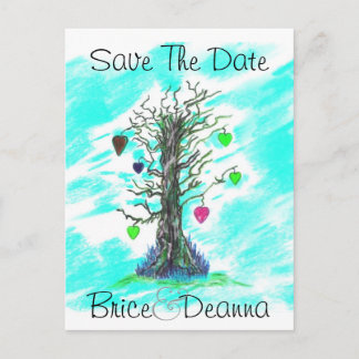 Postal De Anuncios Árbol de Amor Verde Azul Anuncia la Fecha de tu Bo