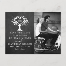 Postal De Anuncios Árbol de corazón rústico boda foto guardar fecha
