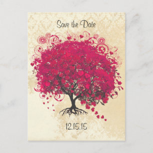 Postal De Anuncios Árbol de hoja de corazón de milenrama rosa Boda Gu